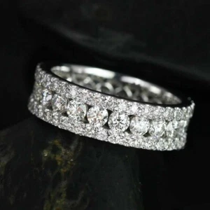 4.5CT Round Cut VVS1 Moissanite Eternity Wedding Band Ring 14K White Gold Plated - Picture 1 of 7