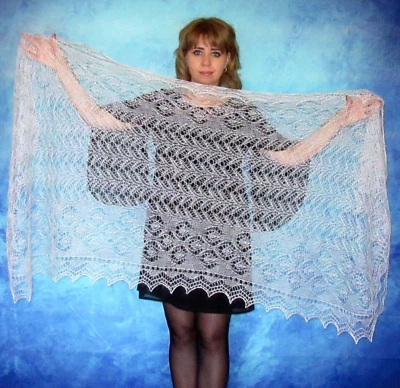 Hand knit white women's scarf,Wool wrap,Lace Russian Orenburg shawl,Gift for her - Image 1 of 4