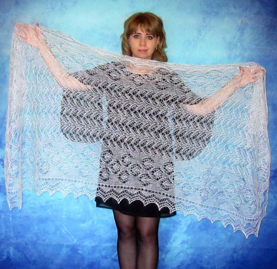 Hand knit white women's scarf,Wool wrap,Lace Russian Orenburg shawl,Gift for her - Image 1 of 4