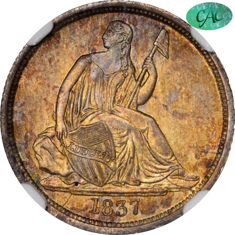 1837 10C NO STARS LARGE DATE MS65 NGC CAC   |  Paradime Coins Cover