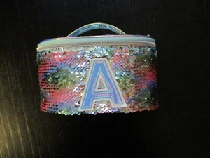 Justice Flip Sequin Girl's Train Case Jewelry Makeup Case Bag Initial A ~ VGUC - Picture 1 of 8