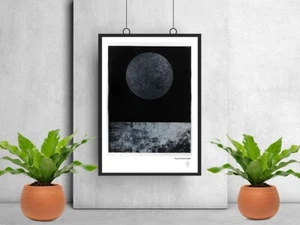 Minimalistischer abstrakter Wandkunstdruck - Zen-inspiriertes schwarz & blaues geometrisches Design - Bild 1 von 4