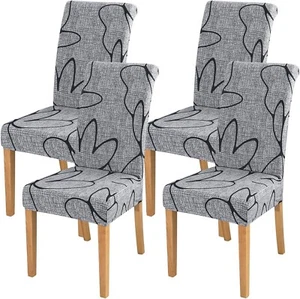 FORCHEER Chair Covers for Dining Chairs Set of 4,Grey Floral Stretch Dining Room - Picture 1 of 7