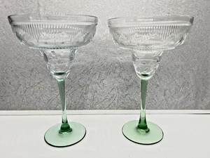 TWO Cristal D'Arques-Durand Sombrero Pattern Margarita Glasses Green Stem - Picture 1 of 9