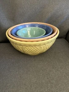 Vintage Ransbottom Robinson Pottery RRP Wave Mixing Bowls Nesting Set of 4 Rare - Picture 1 of 24