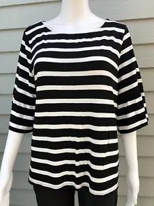 Talbots Damen gestreiftes Oberteil weiß schwarz Schaufel Ausschnitt Glockenärmel Größe L - Bild 1 von 22