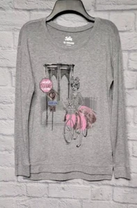 JUSTICE GIRL 12 ROSE GOLD SHIMMER GRAY BICYCLE DOG NEVER STOP LOVING SWEATER TOP - Picture 1 of 15