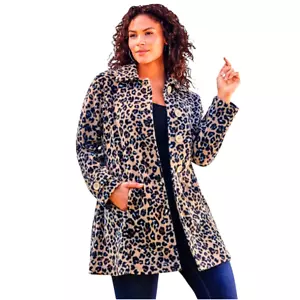 GIACCA ROAMANS PLUS 1X 22W/24W Pile Leopardato CAPPOTTO Stampa Animali Bottone Fr NUOVO - Foto 1 di 10