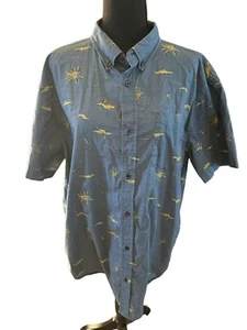 prAna XLarge Slim Fit Short Sleeve Button Down Shirt Blue Organic Cotton Poly - Picture 1 of 7