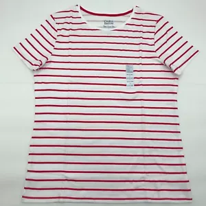 Women's Red And White Striped Shirt L Large Top Tee Short Sleeve Classic New - Picture 1 of 7