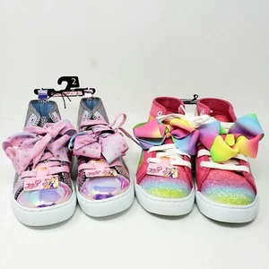 Lot of 2 Pairs Jojo Siwa Girls 2 Silver Mermaid Glitter High Top Sneaker New - Picture 1 of 5