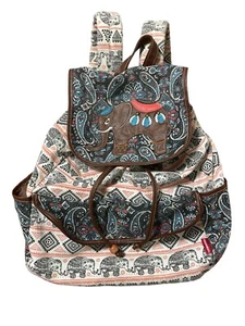 Vintage Unionbay Elefantendruck veganes Leder Canvas Boho Rucksack - Bild 1 von 5