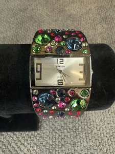 Chicos Colorful Rhinestones Watch Cuff bracelet New Battery Japan Movement - Picture 1 of 7