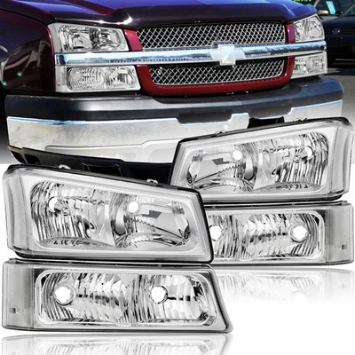 Headlights + Bumper Lamps For 2003-2006 04 Chevy Silverado 1500 Avalanche Chrome Foto 1 de 4