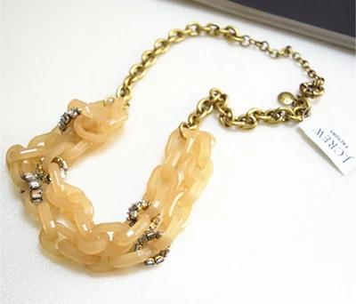 DEBER INCL. NUEVO CON ETIQUETAS J. Auténtico collar de eslabones de cadena Crew rosa rubor lucite y pavé en capas Foto 1 de 4