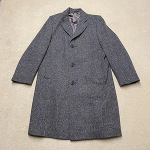 Crombie Tweed Overcoat 42" Men's Grey Large Heavy Herringbone Wool - Picture 1 of 9