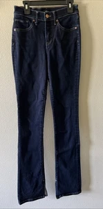 Express Skyscraper Jeans Größe 0 R dunkle Waschung mittelhoher Bund geteilter Saum 5 Taschen - Bild 1 von 6