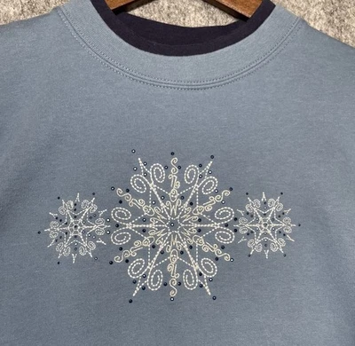 De Colección M&C Ropa Deportiva Para Mujer XL Azul Cuello Redondo Sudadera Bordada Copos de Nieve Foto 1 de 4