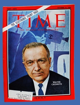 TIME MAGAZINE 14 OCTOBER 1966 VINTAGE NEWS CURRENT EVENTS - WALTER CRONKITE - Image 1 of 4