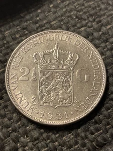 1931 Netherlands 2 1/2 Gulden Silver Coin. - Picture 1 of 2