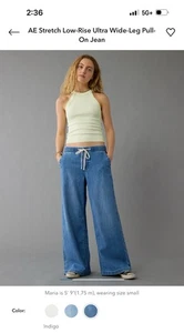 Jeans AE elasticizzati vita bassa gamba ultra larga pull on, large (corre alla grande), nuovi senza etichette - Foto 1 di 10