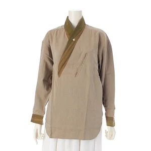 ISSEY MIYAKE 80s IM Cotton Kimono Collar Long Sleeve Shirt Tops 161318 -C Khaki  - Picture 1 of 16