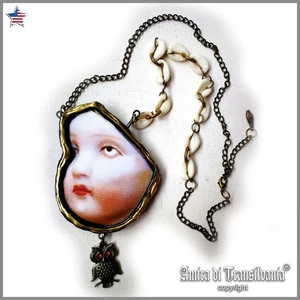 Belle Epoque Luxury Jewelry Necklace Pendant Vintage Portrait Doll Head Art Deco - Picture 1 of 24
