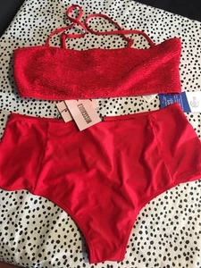 BNWT Missguided Red Bandeau Bikini Set Size 18 - Picture 1 of 6