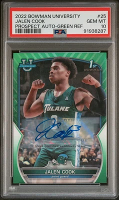 2022 Bowman Chrome University Jalen Cook #25 Prospect Auto Green Ref PSA 10 - Image 1 of 2