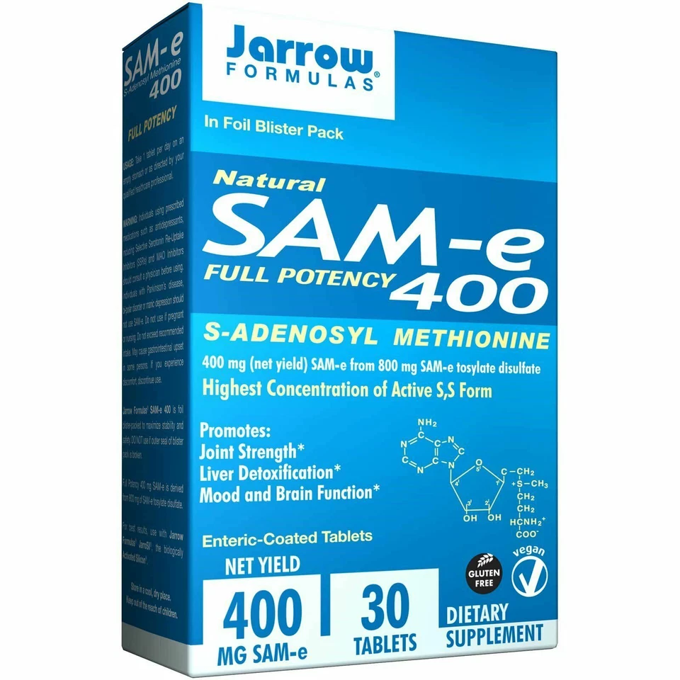 Jarrow Formulas Natural SAM-e (SAMe) 400, 400 mg, 30 Enteric-Coated Tablets - Image 1 of 1