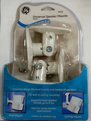 New UNIVERSAL GE Adjustable White Speaker Mount for Wall or Ceiling #80568 - Image 1 of 4
