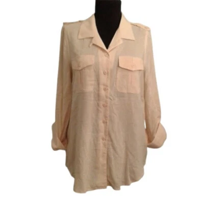 Camisa cargo Odille 6 mangas con lengüeta crema mantequilla Anthropologie botones bolsillos delanteros Foto 1 de 4