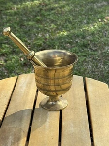 Vintage Heavy Solid Brass Pharmacy Mortar & Pestle, 4 1/2" - Picture 1 of 4