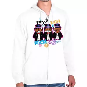 Urban Streetwear Rich No Evil Teddy Bear Sweatshirt Zip Up Hoodie Men Women - Picture 1 of 7