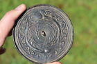 Antique Middle Eastern Bactrian Bronze Mirror With 2 Snakes, 200 Bc-100 Ad