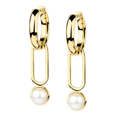 Ernstes Design Creolen evia Ohrringe E690 mit Perle 16 mm Edelstahl vergoldet - Bild 1 von 3