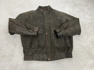 Vintage Structure Jacket Mens Extra Large Brown Leather Coat Bomber Patina 90s - Picture 1 of 18