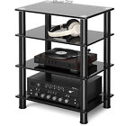 4-Tiers Media Compontent TV Stand Audio Video Tower Tempered Glass Shevles