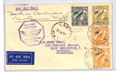 NEW GUINEA Cover Air Mail FIRST FLIGHT AUSTRALIA Melbourne Lae 1934 XC261 - Image 1 of 4