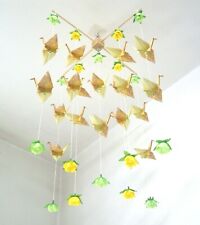 Origami Crane Baby Mobile Girl Boy Nursery Decor Shower Gift Silk Flower Rose
