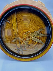 Japanische Bambus Bilder Rokuyo Lack Schale 13" gebranntes Holz Display Mid Century - Bild 1 von 11