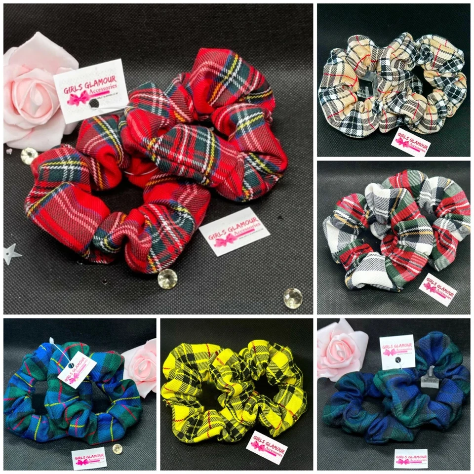 ZWEI Tartan Hair Scrunchies Royal Stewart Stirnband Band Fliege brennt Nachthirsch