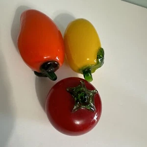 Vintage Hand Blown Glass Fruit and Vegetables Murano Style Art Deco Lot of 3 Pcs - Picture 1 of 2
