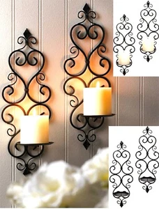 Zweier Set (2) ** 15,75" "FLEUR-DE-LIS"" SCHWARZ EISEN WANDWANDLEUCHTE DUO ** NEU IM Karton - Bild 1 von 12