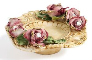 Tray Capodimonte Decorative Object Vase Centerpieces Rose Blossom Porcelain