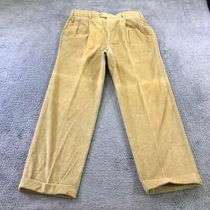 Hickey Freeman Pant Mens 36 Italy Corduroy Beige Trouser Pleated Cuffed Casual - Picture 1 of 12