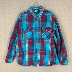 Vintage Five Brother Shirt Size 2XL 100% Cotton Blue Red Plaid Flannel Workshirt - Picture 1 of 15