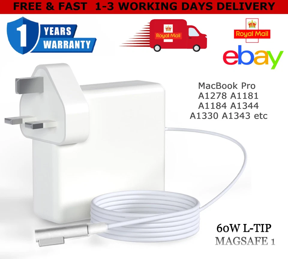 60W L-TIP AC Adapter Charger For Apple Macbook Pro13”2009-2012 A1184 A1278 A1344 - Image 1 of 4
