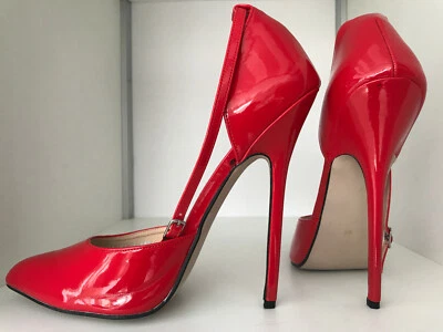43 44 HOT 18cm Sexy sky high heels patent Red strap pumps gorgeous - Photo 1/4