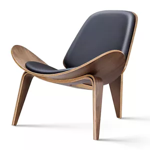 MidCentury Lounge Sessel mit Ottoman Schalensessel Schwarzes Leder Armlehnsessel - Bild 1 von 35